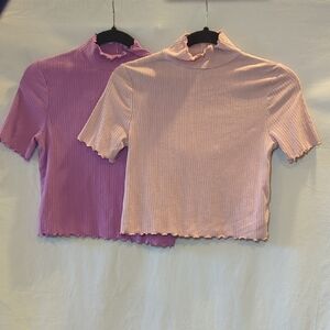 Girls 14/16 Ribbed Mock Neck Tops - Light Pink and Lavender